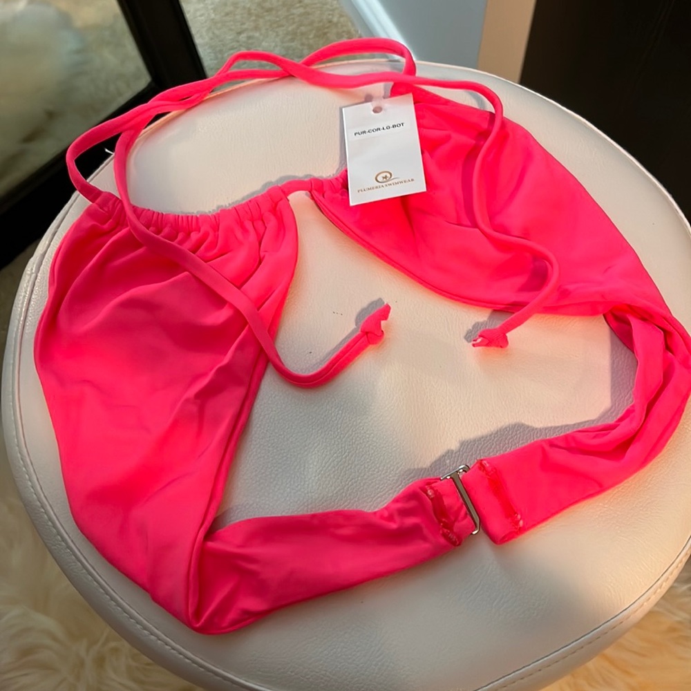 Plumeria Swimwear NWT Tie Neck Top - Size Large - Bright Pink
